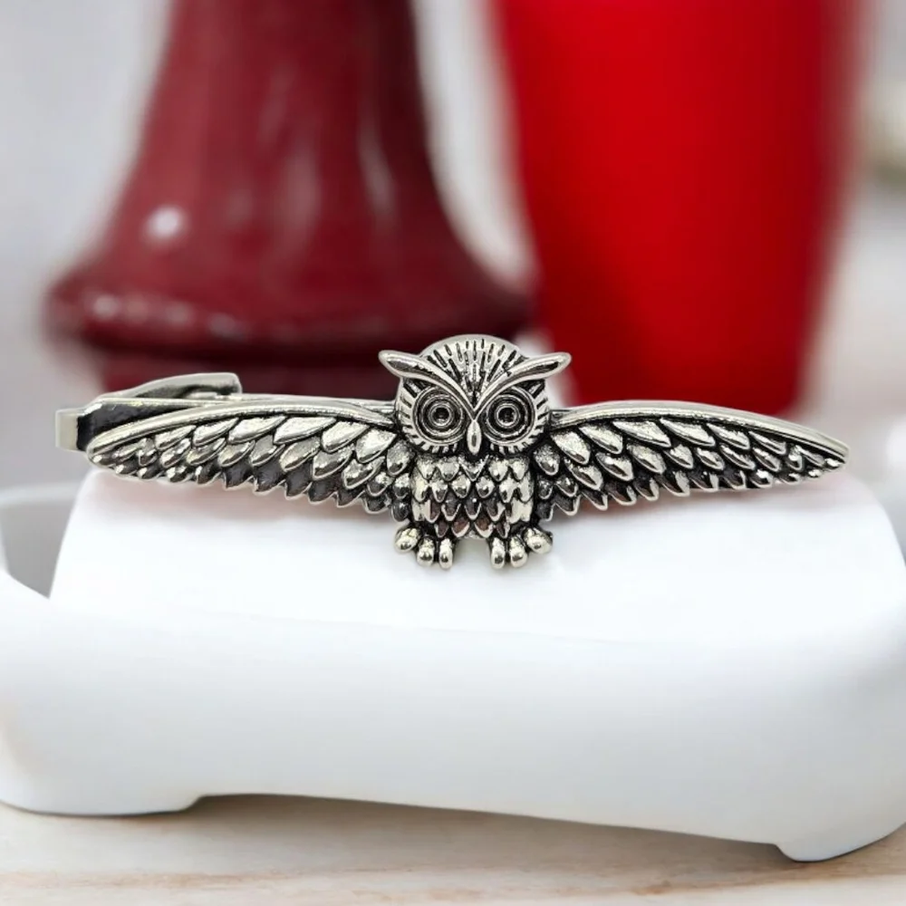 Silver Owl Tie Bar Clip • Formal Tux Groom Wedding Professional Accessory NWT